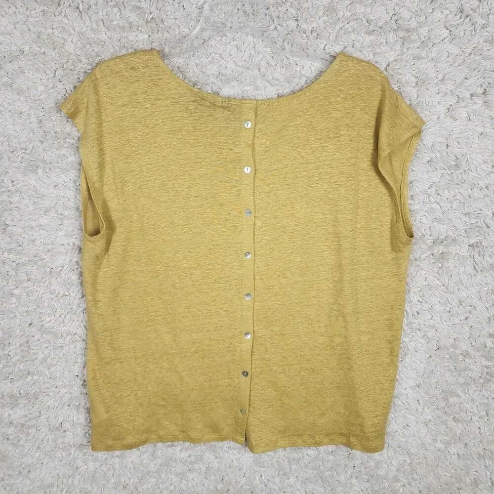Tahari Shirt Womens XL Button Back Cap Sleeve Summer Top Linen Blouse Sleeveless